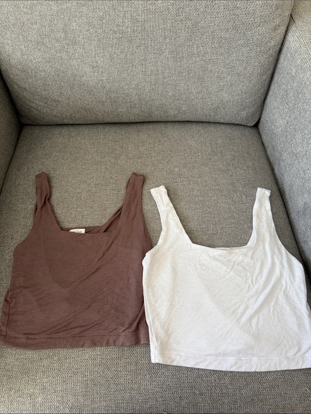 Two Cropped Tanks: Brown and White: Lime Blue: Small